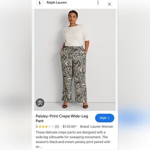 Lauren Ralph Lauren Paisley-Print Delicate Crepe Wide-Leg Pants Pull On 1X